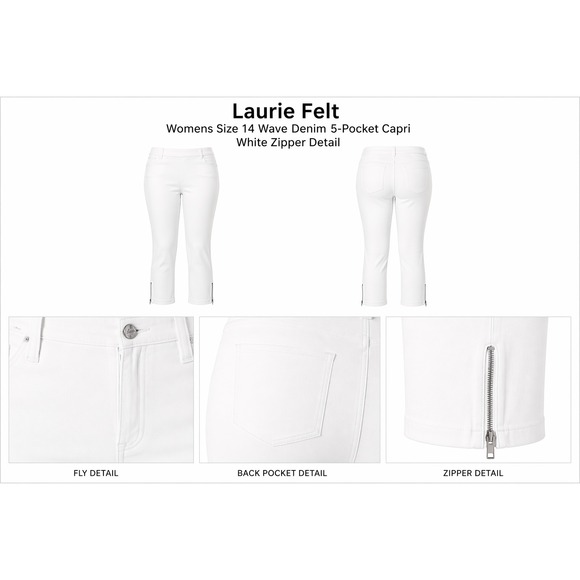 Laurie Felt Pants - Laurie Felt Womens Wave Denim 5-Pocket Capri White Zipper Detail NWT Size 14